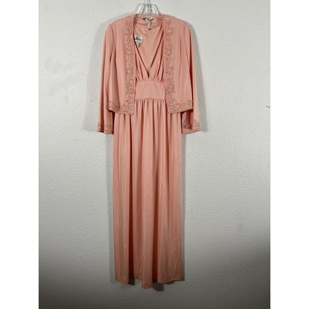 Vintage 1960s Jack Bryan Dress‎ Size S Matching Jacket Orange Beaded Formal